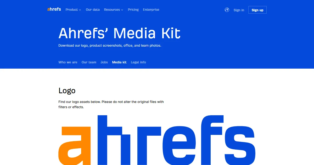 Ahrefs press kit product screenshots