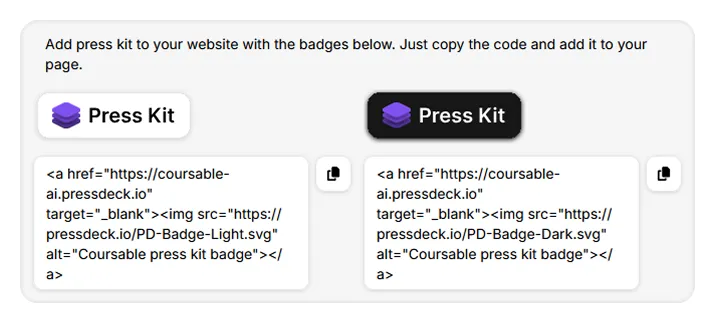 Press kit badge to embed on your website