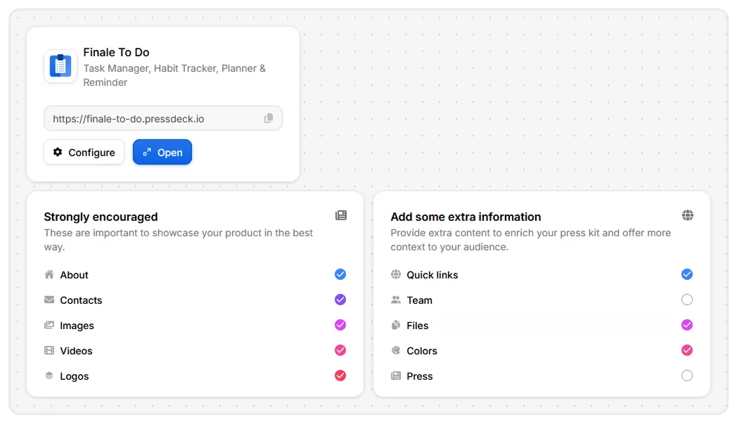 Pressdeck press kit format suggestions